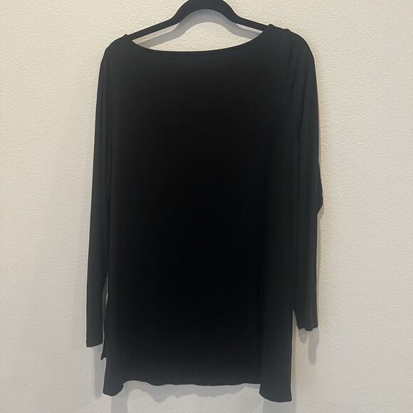 Eileen Fisher Black Long Sleeve Tunic Top Sz L Minimalist Neutral Soft Comfy - Picture 3 of 7